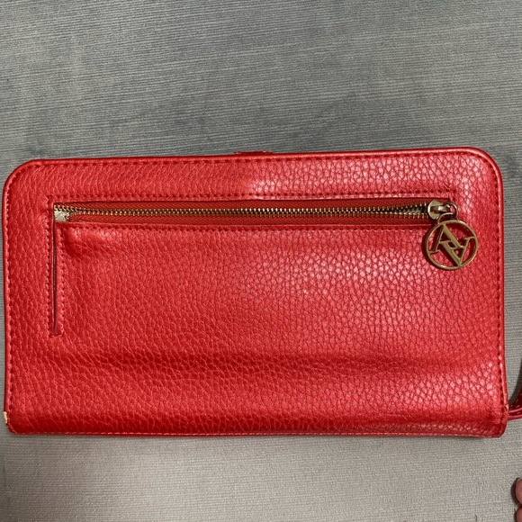Adrienne Vittadini Studio clutch wallet, red/coral, wrist strap 9” x 5” x .5” - Picture 3 of 16